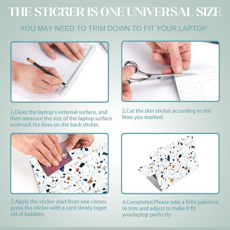 SUPERDANT Terrazzo Laptop Skin Sticker Decal Colorful Universal Laptops Notebook Skin Sticker 12 13 13.3 14 15 15.4 15.6 Inches Vinyl Laptop Cover Stickers Removable Notebook Protector White Blue - Image 5